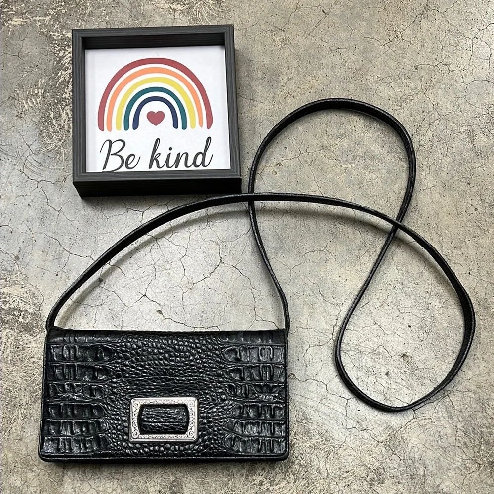 *Brighton black croc-embossed leather crossbody bag